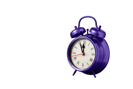 retro clock, watch, pointer clock, Purple, violet color alarm clock on isolated white background...