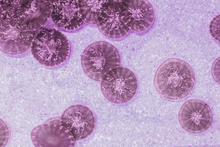 underwater photography jellyfish Cassiopea andromeda, upside down jellyfish close-upの写真素材