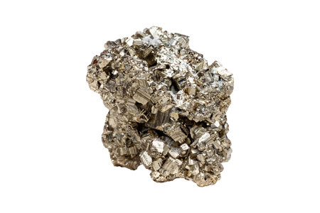 A vivid pyrite gemstone with a cubic structure, displaying a metallic golden shine and sharp angles. Ideal for striking decor with rich brilliance.の写真素材