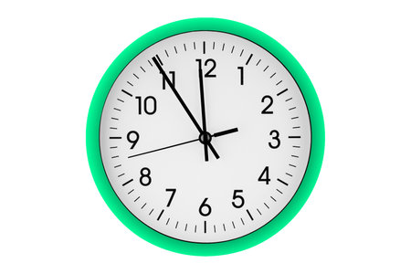 Green wall clock on isolated or white background close up