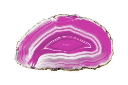 A painted Pink agate slice with white veins on a white background suits decor and craft projects....