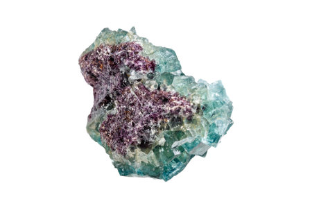 High-resolution image of a green fluorite formation featuring interlocking cubic crystals with...