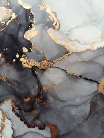 Luxury abstract fluid art painting background alcohol ink technique black and gold
