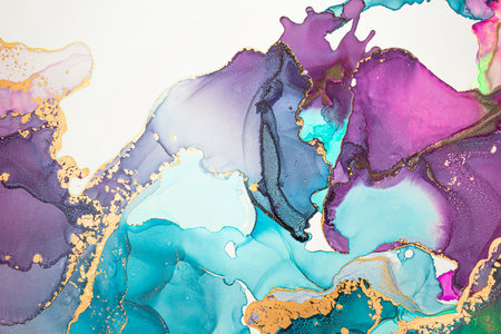 Abstract fluid art painting background in alcohol ink technique, mixture of magenta, purple and blue...