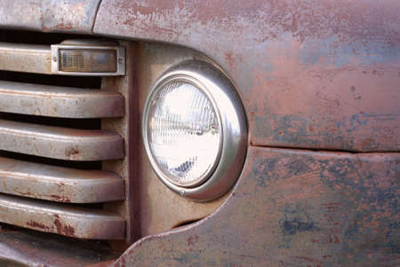 close up details on a rusted out vintage pick up truckの写真素材