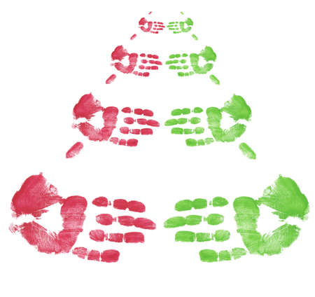 finger painted hands showing multi level business dealの写真素材