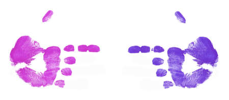 pink and blue hands pointing blame at each otherの写真素材