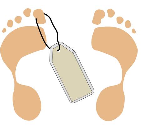 toe tag hanging from two foot prints -vectorのイラスト素材