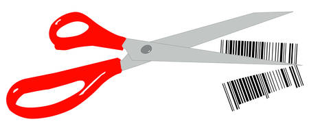 red scissors cutting barcode in half - vectorのイラスト素材