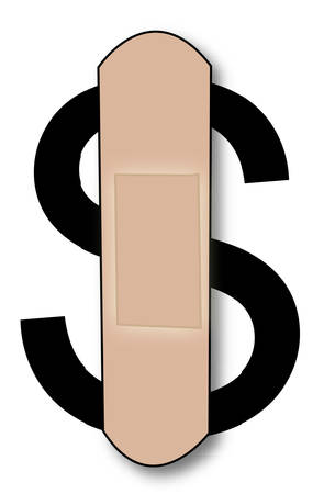dollar sign with plaster on it - concept of bleeding dollar - vectorのイラスト素材