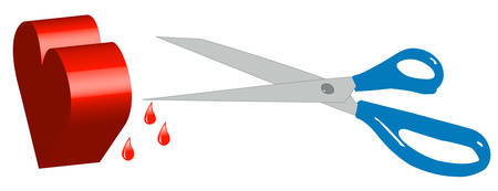scissors stabbing heart with blood drips - broken heart - vectorのイラスト素材