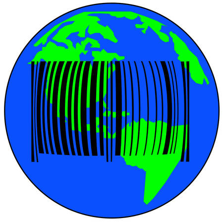 earth with barcode - global sales or international trade - vectorのイラスト素材