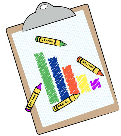 bar graph and crayons on clipboard - vectorのイラスト素材