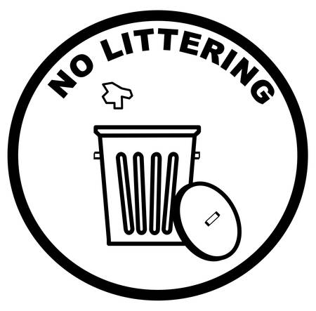 garbage can with litter inside warning sign of no littering - vectorのイラスト素材