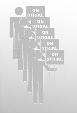 labor protest - stick figures holding signs that say on strike - vector