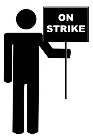 stick man or figure holding sign that says on strike - vectorのイラスト素材