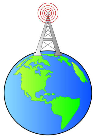 radio tower standing on top of earth - connections - vectorのイラスト素材