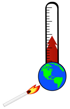 thermometer being warmed by match and heating up with globe  - global warming - vectorのイラスト素材