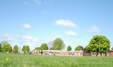 unique view of outside of public school at recessの写真素材
