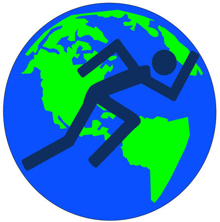 stick figure or man running acrossed earth or globe - vectorのイラスト素材