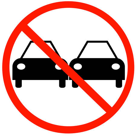 illustration of no passing road sign with two cars のイラスト素材