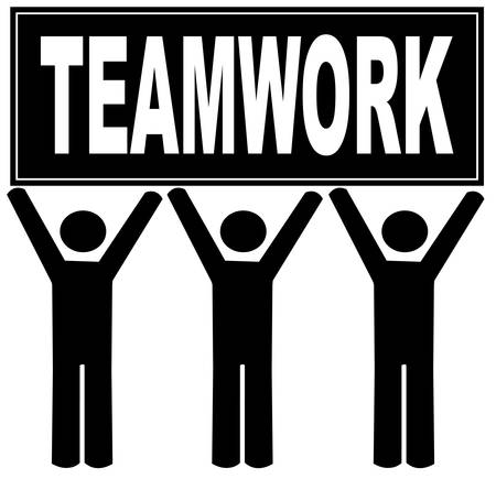 group of men holding sign up that says teamworkのイラスト素材
