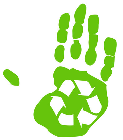 green recycle symbol inside the print of a handのイラスト素材