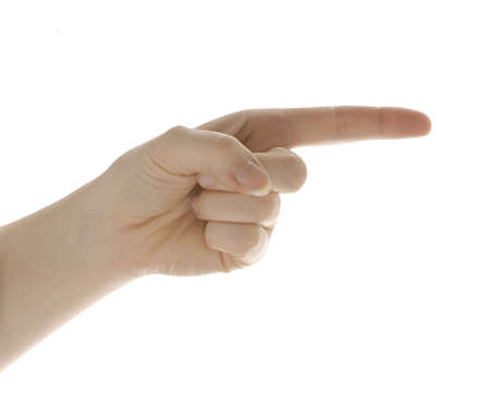pointing finger isolated on a white backgroundの写真素材