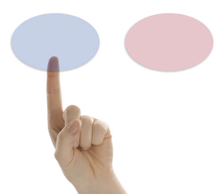 pointed finger pressing a touch screen buttonの写真素材