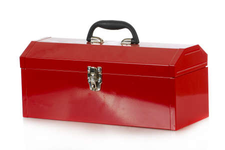 red tool box isolated on white backgroundの写真素材