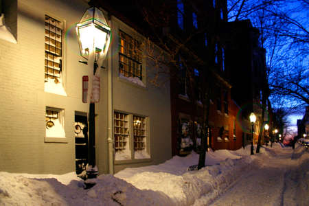 Beacon Hill, Boston in snow.の写真素材
