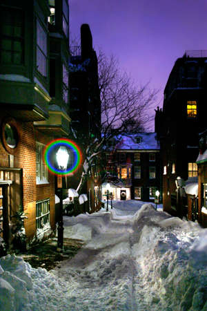 Beacon Hill, Boston in snow.の写真素材