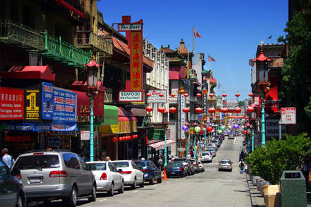 San Francisco's Chinatown is one of North America's largest Chinatowns. It is also the oldest Chinatown. Established in the 1850s, it has been featured in popular culture, such as in film, music, photography, and literatureの写真素材