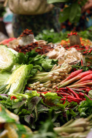 Muslim woman selling fresh vegetables at market in Kota Bharu Mal
の写真素材