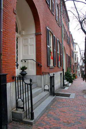 Beacon Hill is a wealthy neighborhood of Federal-style rowhousesの写真素材