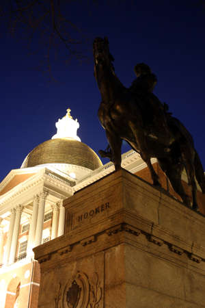 A night shot of the Massachusetts State House, Boston, USA
