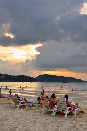 Sunset at the Patong beach, Phuket, Thailandのeditorial素材