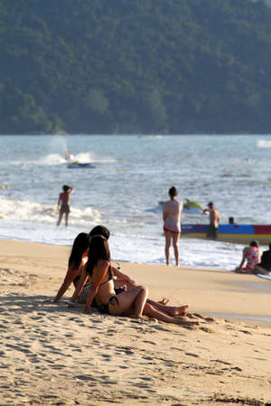 Sandy beach in Batu Ferringhi, Penang Island, Malaysiaのeditorial素材