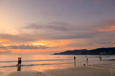Sunset at the Patong beach, Phuket, Thailandの写真素材