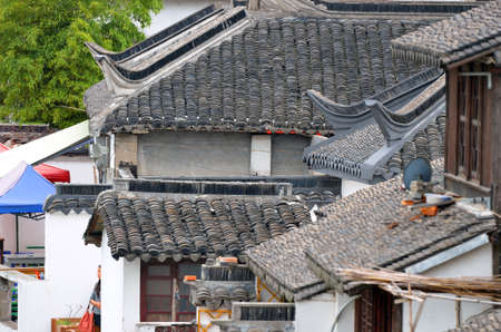 Old village by river in Shanghai with boatのeditorial素材