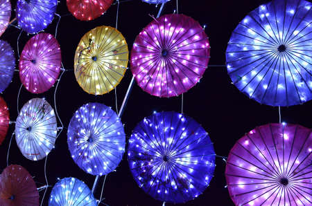 Stock image of beautiful lanterns at nightの写真素材
