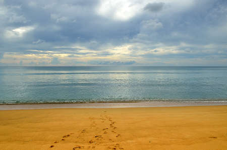 Beautiful beach with blue sky at Mai khao beach, Phuket, Thailandの写真素材