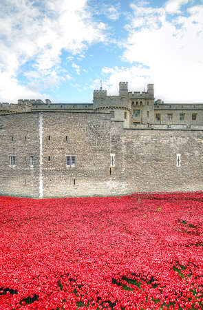Tower of London with sea of Red Poppies to remember the fallen soldiers of WWI - 30th August 2014 - London, UKのeditorial素材