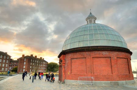 The Greenwich Foot Tunnel crosses beneath the River Thames in East London, linking Greenwich in the south with the Isle of Dogs to the northのeditorial素材