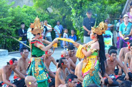 The Kecak Fire Dance at Uluwatu Temple, Bali, Indonesiaのeditorial素材