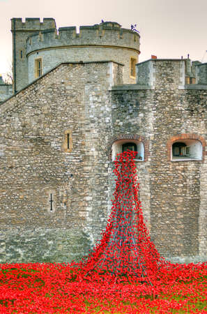 Tower of London with sea of Red Poppies to remember the fallen soldiers of WWI - 30th August 2014 -...