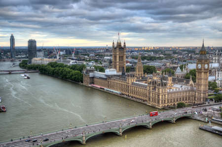 London Skyline landscape with Big Ben, Palace of Westminster, London Eye, Westminster Bridge, River Thames, London, England, UK.のeditorial素材