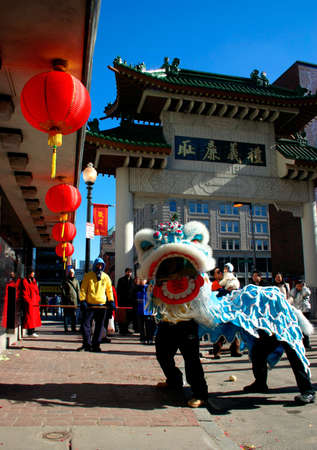Lion dance in Chinatown, Boston during Chinese New Year celebrationのeditorial素材