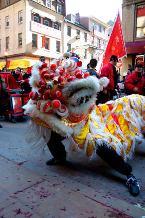 Lion dance in Chinatown, Boston during Chinese New Year celebrationのeditorial素材