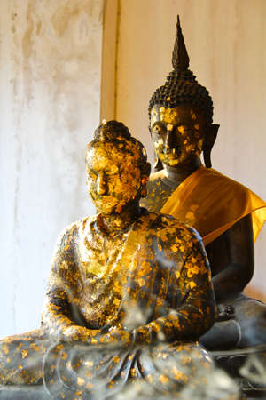 Old Buddha with smoke foregroundの写真素材
